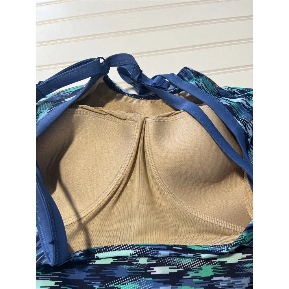 L.L. Bean Blue Print Tankini Bathing Suit Top UPF50+ Soft Cup Size 10 Reg